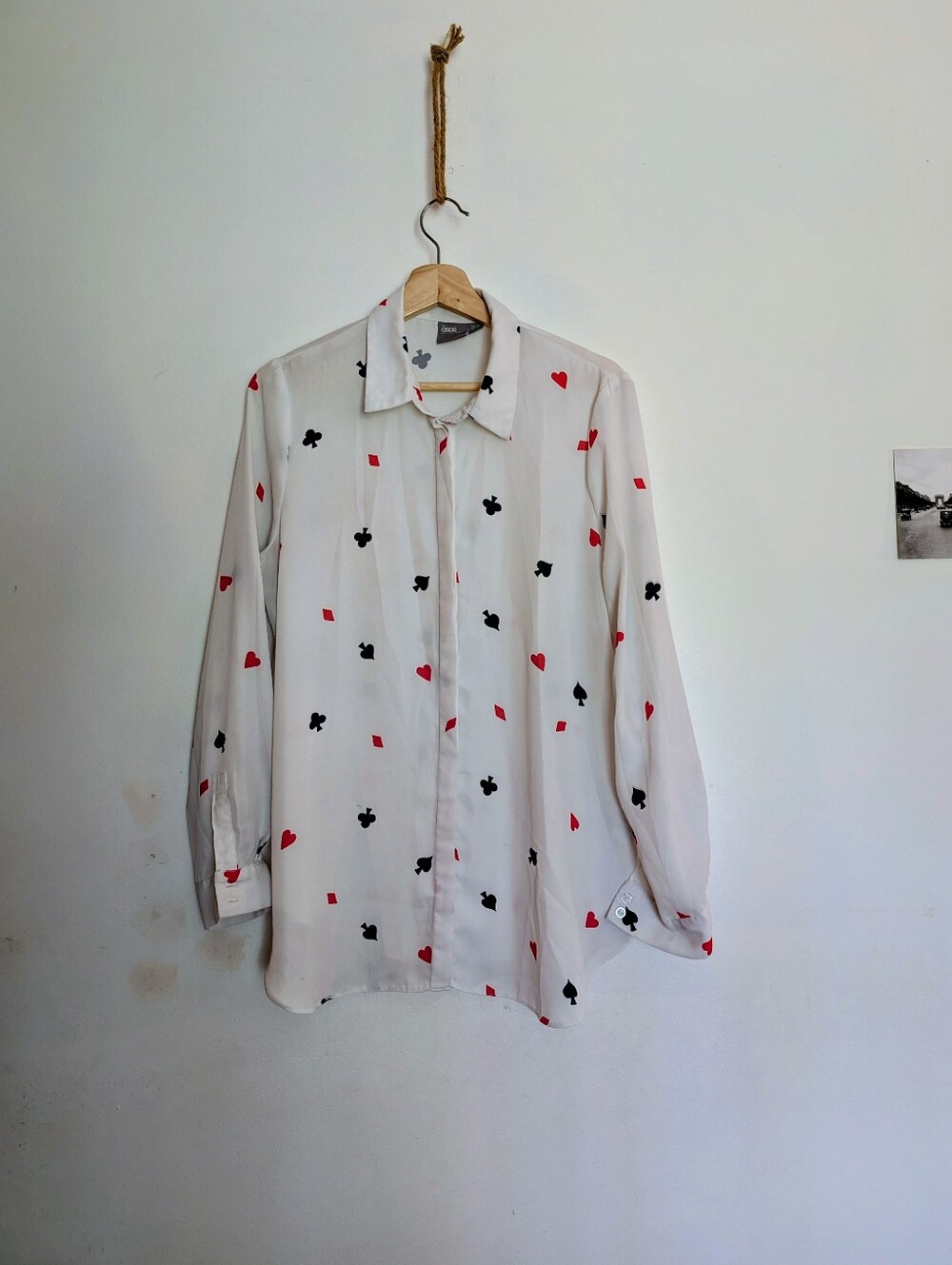 ASOS White Button-Down Shirt with Red and Black Card Suit Print